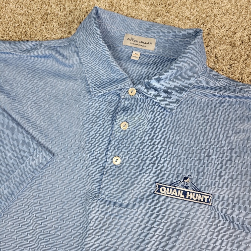 Peter Millar Summer Comfort Mens XL Blue AOP Geometric Performance Stretch Polo